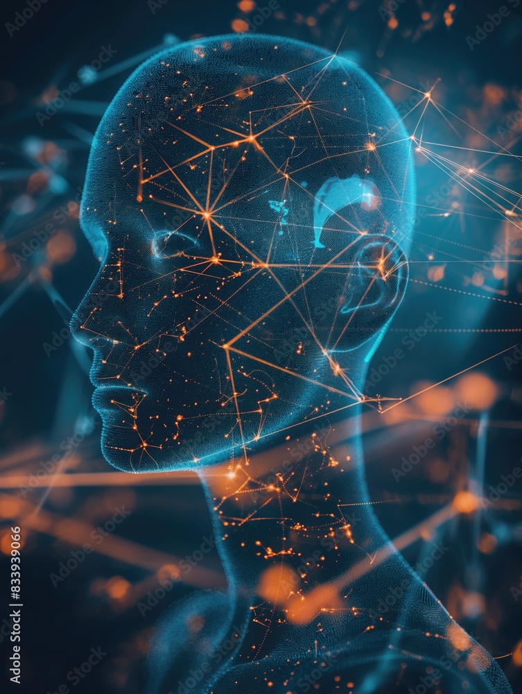 Aufkleber futuristic artificial intelligence of a human in glowing ai generated machine learning and language 