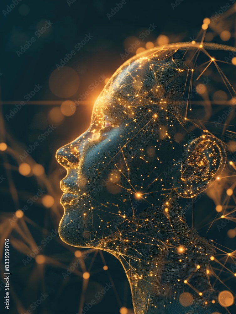 Aufkleber futuristic artificial intelligence of a human in glowing ai generated machine learning and language 