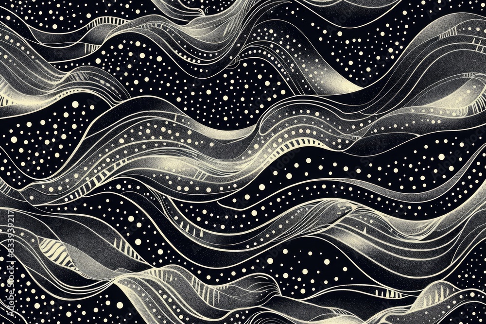 Aufkleber A minimalist illustration of waves and dots in shades of gray, suitable for use in various contexts such as design, education, or art projects