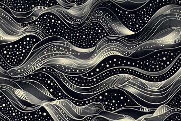 A minimalist illustration of waves and dots in shades of gray, suitable for use in various contexts such as design, education, or art projects
