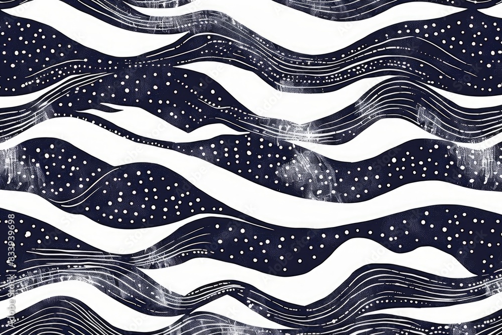 Poster a close-up of a black and white wave pattern on a surface, useful for design or decoration