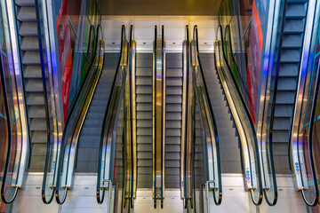 Looking down at escalators