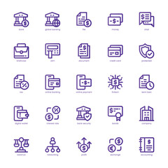 Banking and Finance icon pack for your website, mobile, presentation, and logo design. Banking and Finance icon basic line gradient design. Vector graphics illustration and editable stroke.
