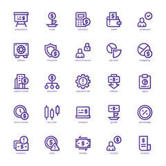 Banking and Finance icon pack for your website, mobile, presentation, and logo design. Banking and Finance icon basic line gradient design. Vector graphics illustration and editable stroke.