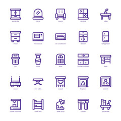 Home Furniture icon pack for your website, mobile, presentation, and logo design. Home Furniture icon basic line gradient design. Vector graphics illustration and editable stroke.