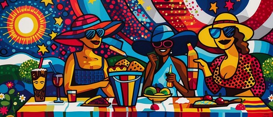 A pop art depiction of a lively parade, with bold colors and dynamic lines showcasing crowds singing the National Anthem, celebrating with energy and excitement, Pop Art, Bold Colors, Dynamic Lines 8K