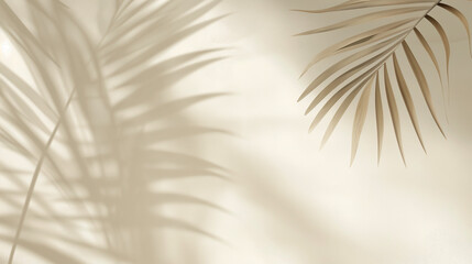Obraz premium white background with palm leaf shadow, product display presentation scene. Vector illustration of abstract light beige wall background with shadows from the window and palm leaves