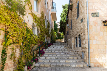Street in the old district of the Mishkenot Shaananim, Jerusalem, Israel