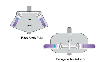 Illustration of Types of Centrifuge Rotors on White Background Demonstrating Rotor Varieties in Laboratory Equipment.