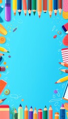 Obraz premium Create a fun illustration of a variety of school supplies including pencils, erasers, sharpeners, and a ruler