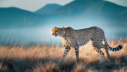 cheetah stalking fro prey on savanna digital art