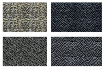Intricate Celtic seamless pattern background textures carved on stone collection. Interwoven, ornamental, detailed background set. 