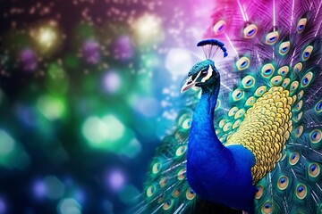 peacock with feathers out, generative ai