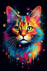 colorful cat on black, genrative ai