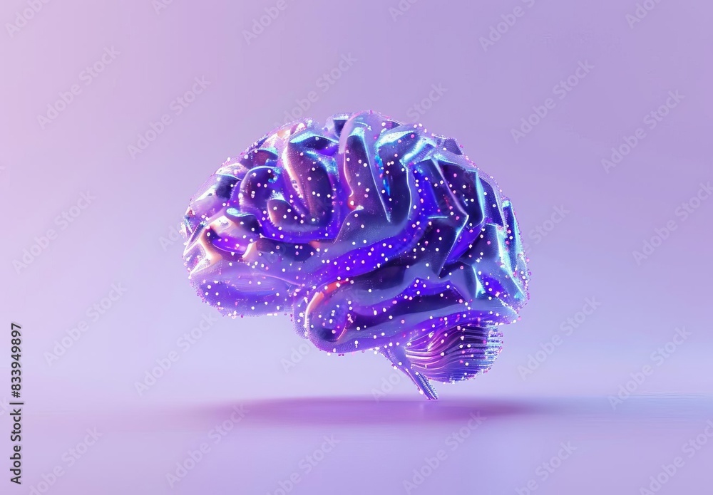 Poster digital brain with neural network in purple