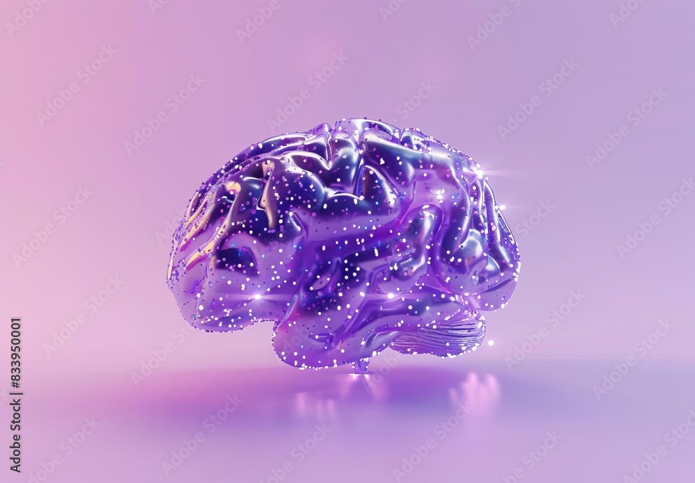 Poster digital brain with neural network in purple