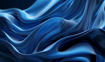 Fototapeta premium Flowing Blue Silk Fabric Close-up 