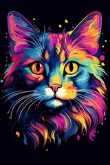 colorful cat on black, genrative ai
