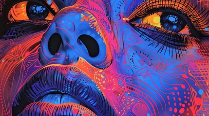Naklejka premium A painting of a woman's face with blue and red colors