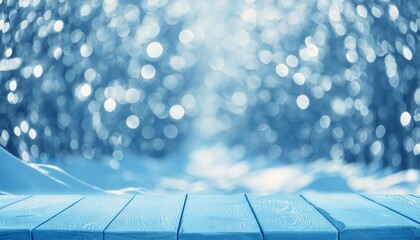 abstract blue bokeh defocused background winter with snow