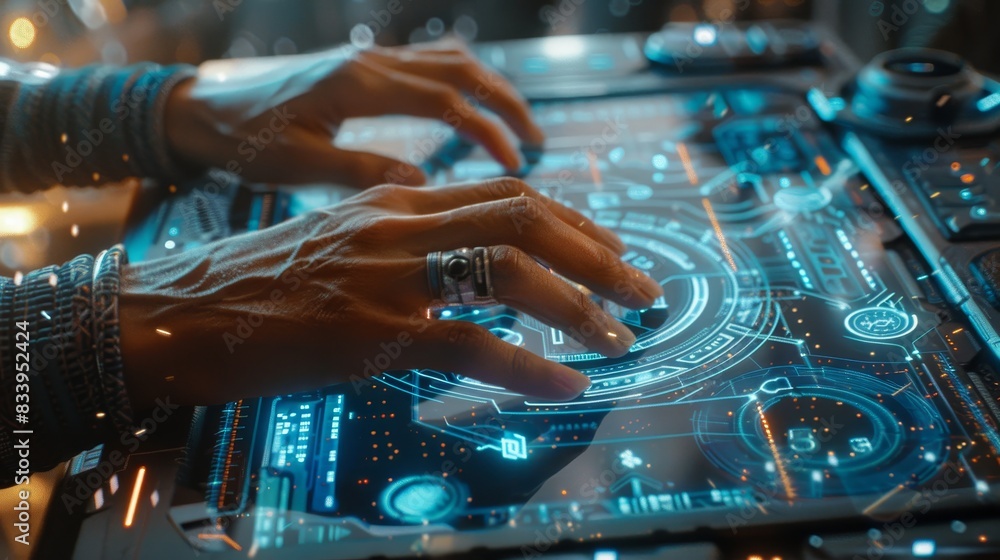 Poster a person is typing on a computer screen with a ring on their finger