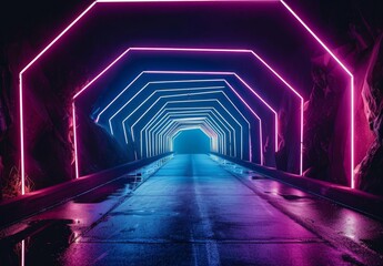 Neon Futuristic Tunnel with Purple and Blue Lights