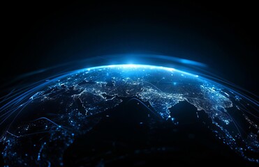 Obraz premium Abstract Blue Technology Network with Glowing Lines and Nodes