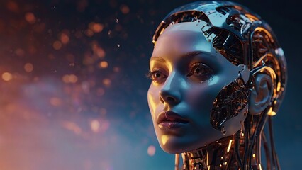 Artificial Intelligence Head Portrait With Intricate Parts Robotical Robot Background
