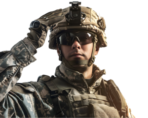 Saluting military solider patriotism in uniform isolated on white background