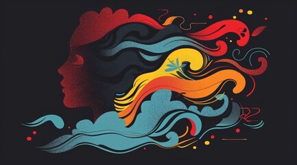 Colorful abstract grunge background with hand drawn waves.