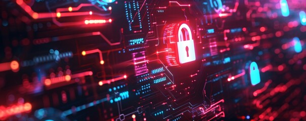 Fototapeta premium Cyber Security Abstract Background with Padlock