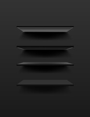 Gorizontal black shelves on the dark wall © raz234