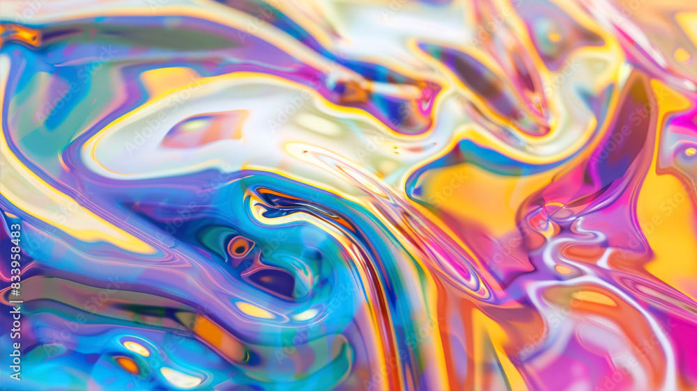 Poster 3d a closeup of an oil slick on the ground, with vibrant colors and swirling patterns that create an