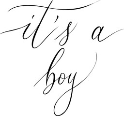 It's a boy. Baby shower handwritten phrase. Vector eps file.