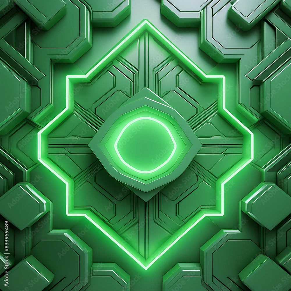 Poster 3d future world created with green hexagon pattern