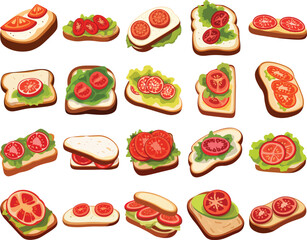 Set of 20 Tomato Sandwich vector illustration