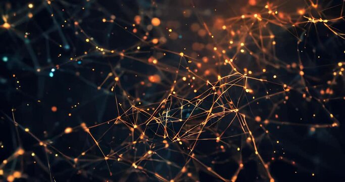Connected nodes and lines on dark backdrop, illustrating digital data extraction and internet connectivity. Data mining visualization