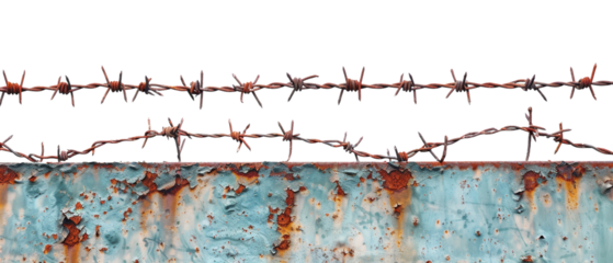 Barbed Wire Fence Security and Boundary Enclosure cut out transparent isolated on white background PNG file
