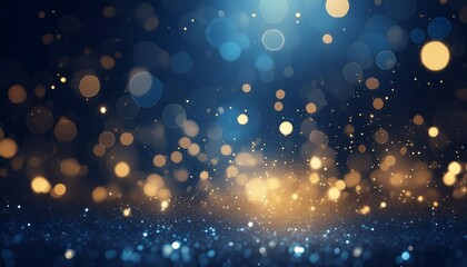 abstract background with dark rich blue and gold particle christmas golden light shine particles...