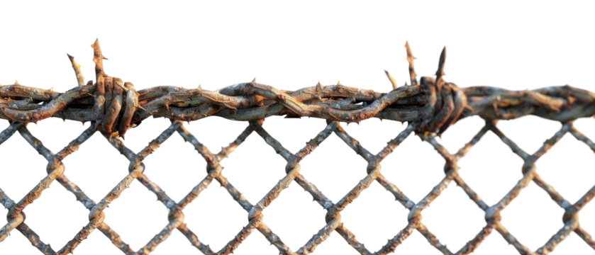 Barbed Wire Fence Security and Boundary Enclosure cut out transparent isolated on white background PNG file