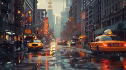 Stunning 3D render of impressionist cityscapes, with buildings and streets depicted in a painterly style, blending light and color to evoke the fleeting moments and moods of city life, presented in a