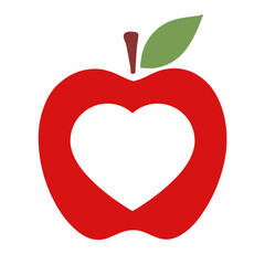 Fototapeta premium A red apple monogram with a heart-shaped cutout, with a green leaf on top