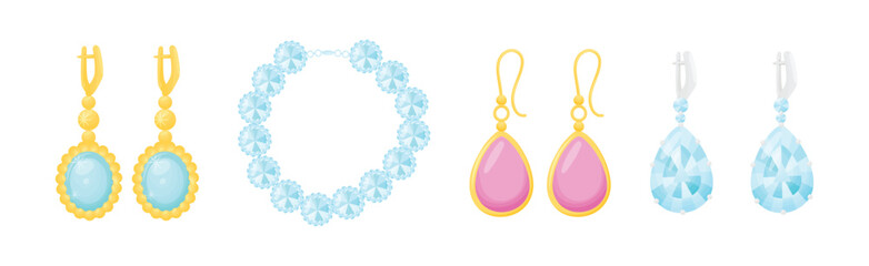 Shiny Necklace and Earrings as Jewelry Object with Gem Vector Set