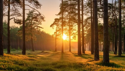 sunrise in pine forest