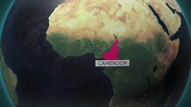 Cameroon map.Cinematic video background showcases Realistic Globe rotating, zooming in on Cameroon map.