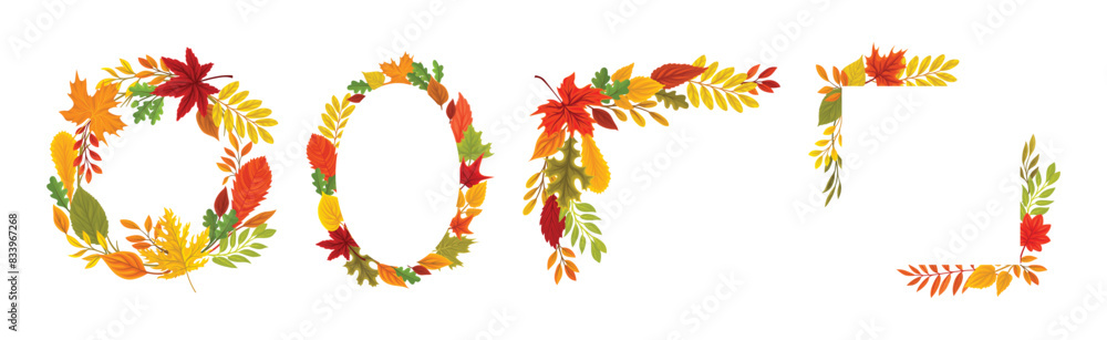 Poster autumn foliage decorative border frame element vector set