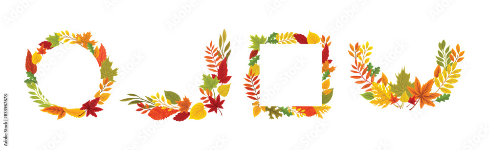 Poster autumn foliage decorative border frame element vector set