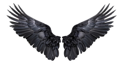 Fototapeta premium Black Wings Mysterious and Majestic Feathers cut out transparent isolated on white background PNG file