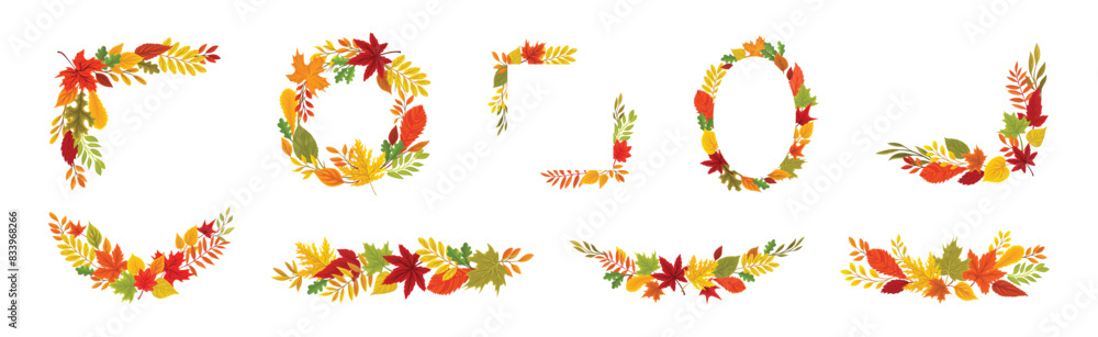 Poster autumn foliage decorative border frame element vector set