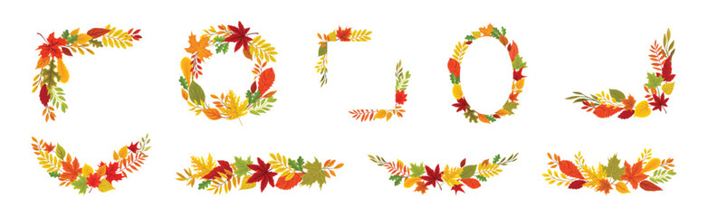 Autumn Foliage Decorative Border Frame Element Vector Set